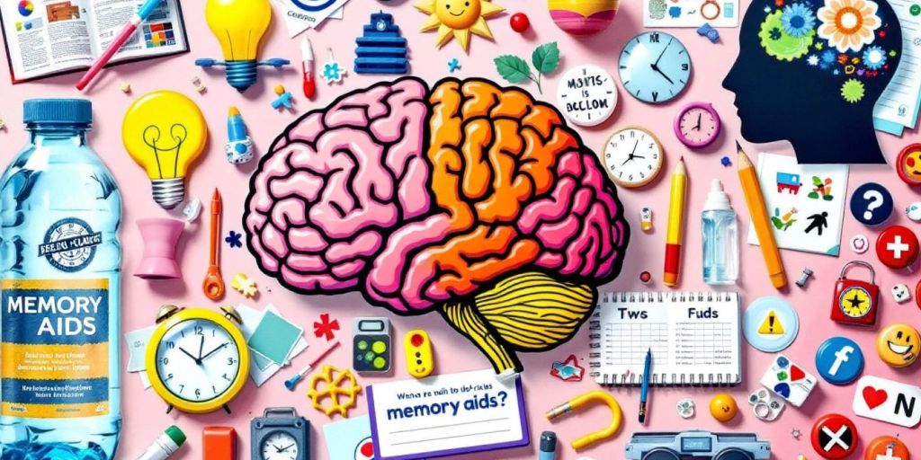 Colorful brain and memory aid illustrations for learning techniques.