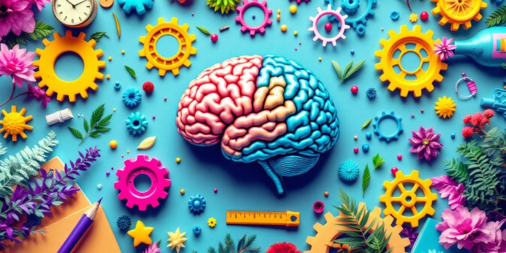 Brain with gears, books, and nature elements promoting resilience.