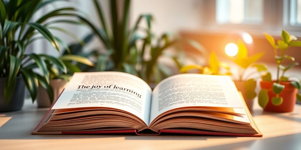 Open book with plants in a bright, cozy setting.